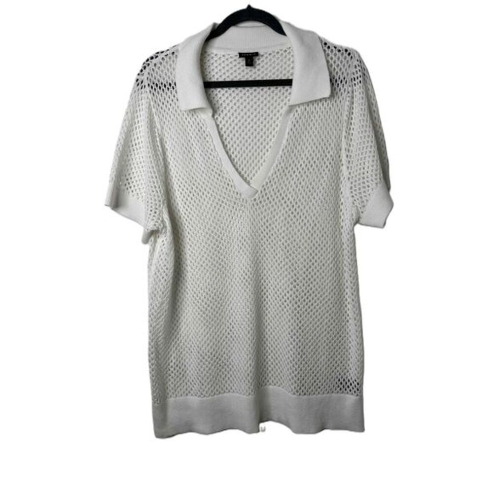 Torrid Plus Size 2 White Crochet Short Sleeve Collared V Neck Sweater Shirt